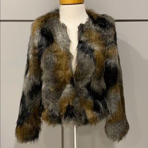 Calico Three Tone Faux Fur Coat Size 2 Divided